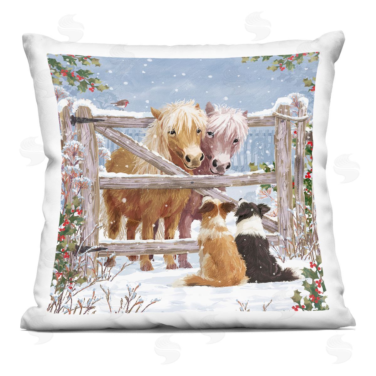 Farm Dogs & Ponies Winter Snowfall Decorative Printed Pillow, Home Decor by Pip Wilson