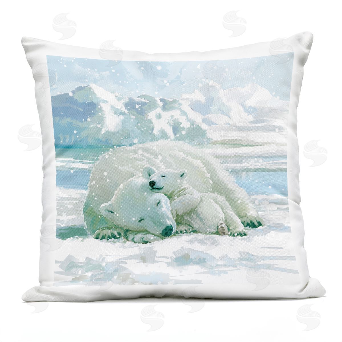 Cuddling Polar Bears Winter Ice Outdoor Printed Pillow, Home Decor by Pip Wilson