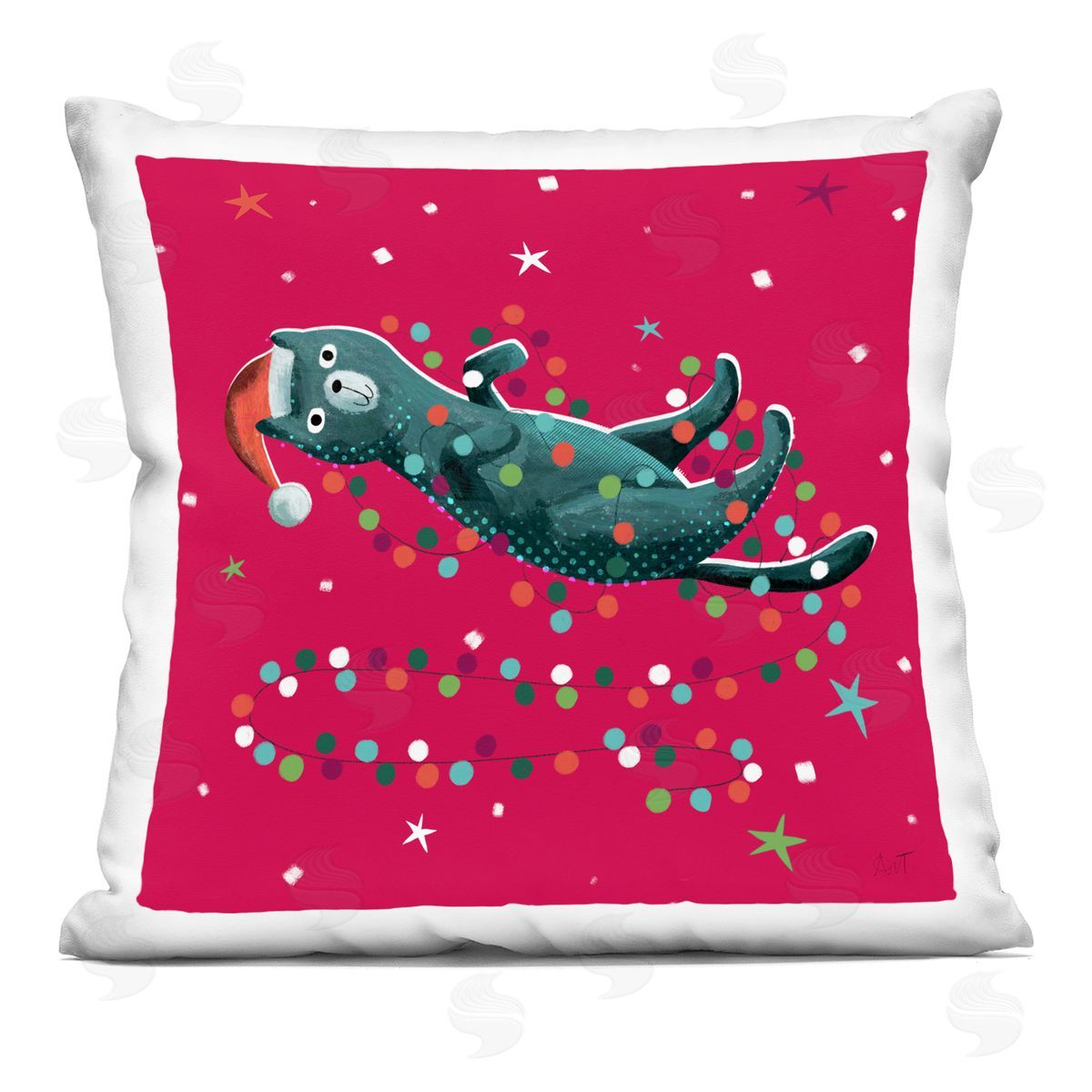 Funny Holiday Cat Christmas Lights Decorative Printed Pillow, Home Decor by Andrew Thornton