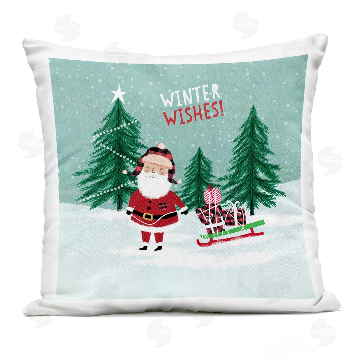 Winter Wishes Santa Gift Sled Outdoor Printed Pillow, Home Decor by Pan Georgiou