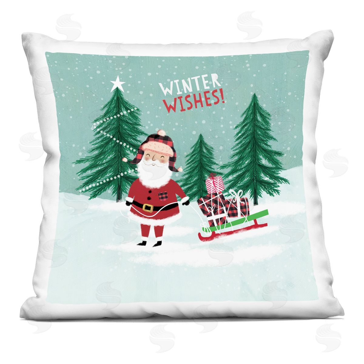 Winter Wishes Santa Gift Sled Decorative Printed Pillow, Home Decor by Pan Georgiou