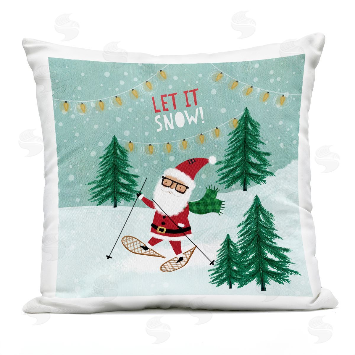 Let It Snow Santa Snowshoes Outdoor Printed Pillow, Home Decor by Pan Georgiou