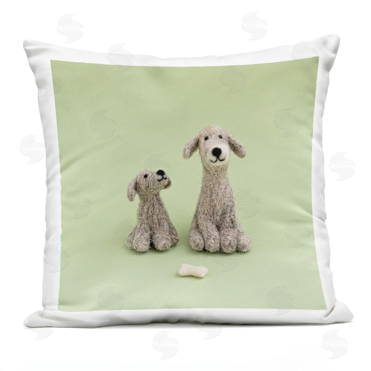 Green Smiling Puppies Animals Outdoor Printed Pillow, Home Decor by Lemon & Sugar
