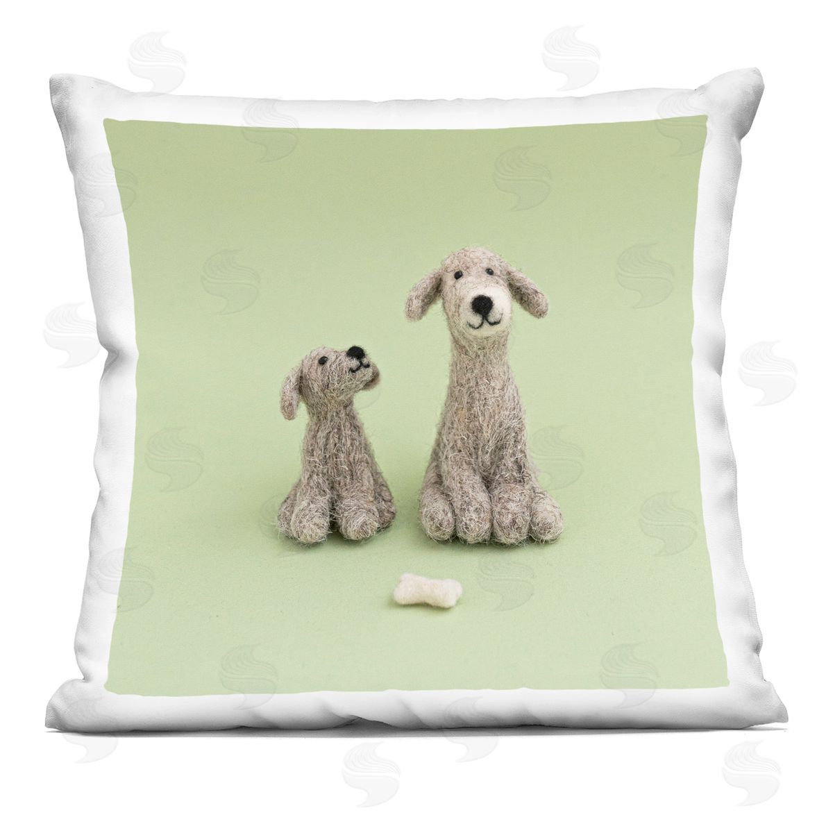 Green Smiling Puppies Animals Decorative Printed Pillow, Home Decor by Lemon & Sugar