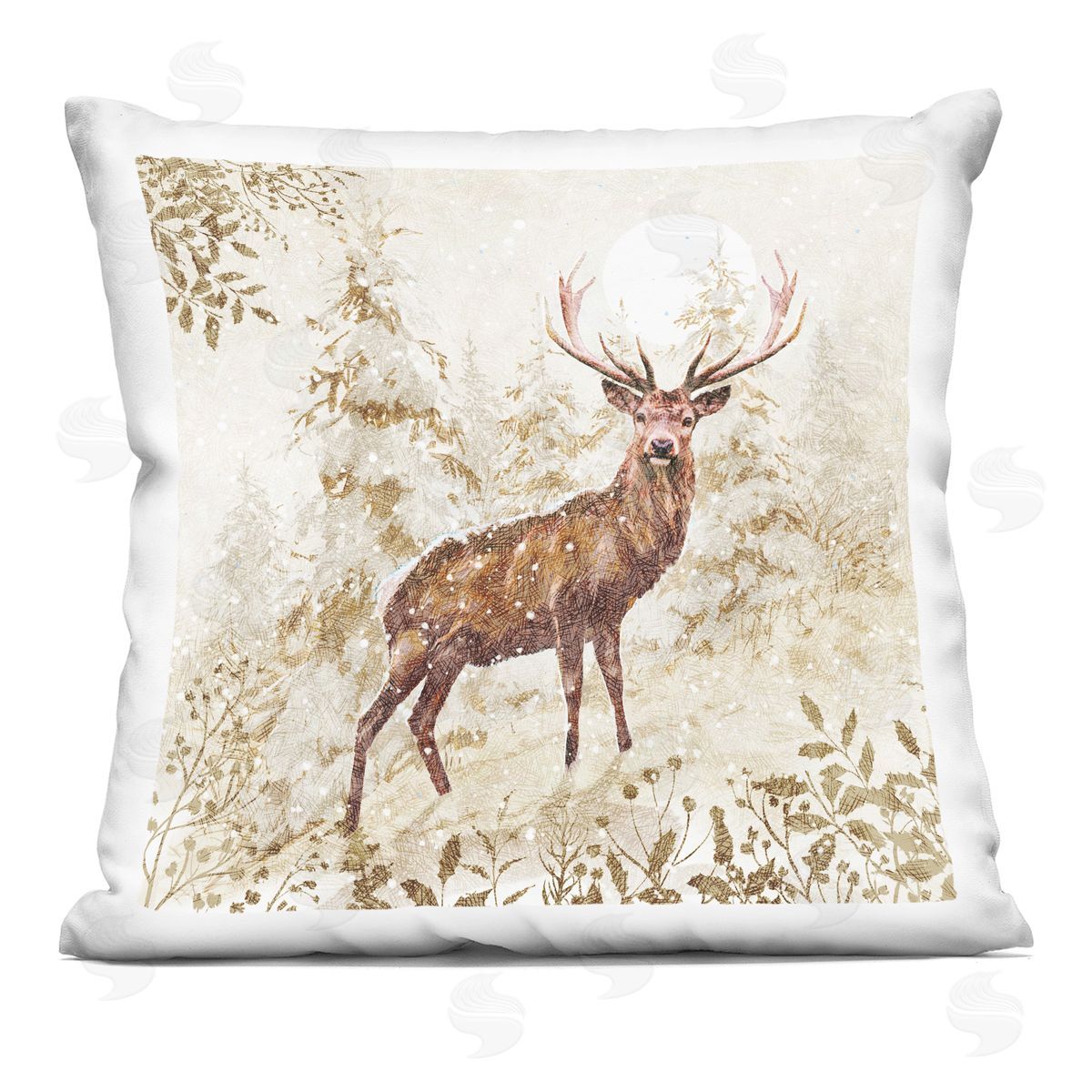 Snow Covered Trees Buck Wildlife Decorative Printed Pillow, Home Decor by Pip Wilson
