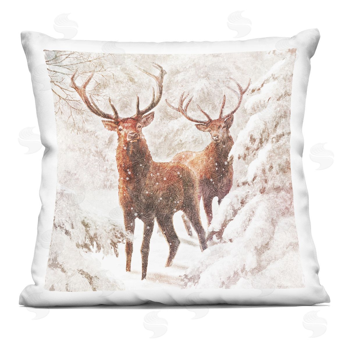 Winter Wildlife Buck Duo Decorative Printed Pillow, Home Decor by Pip Wilson