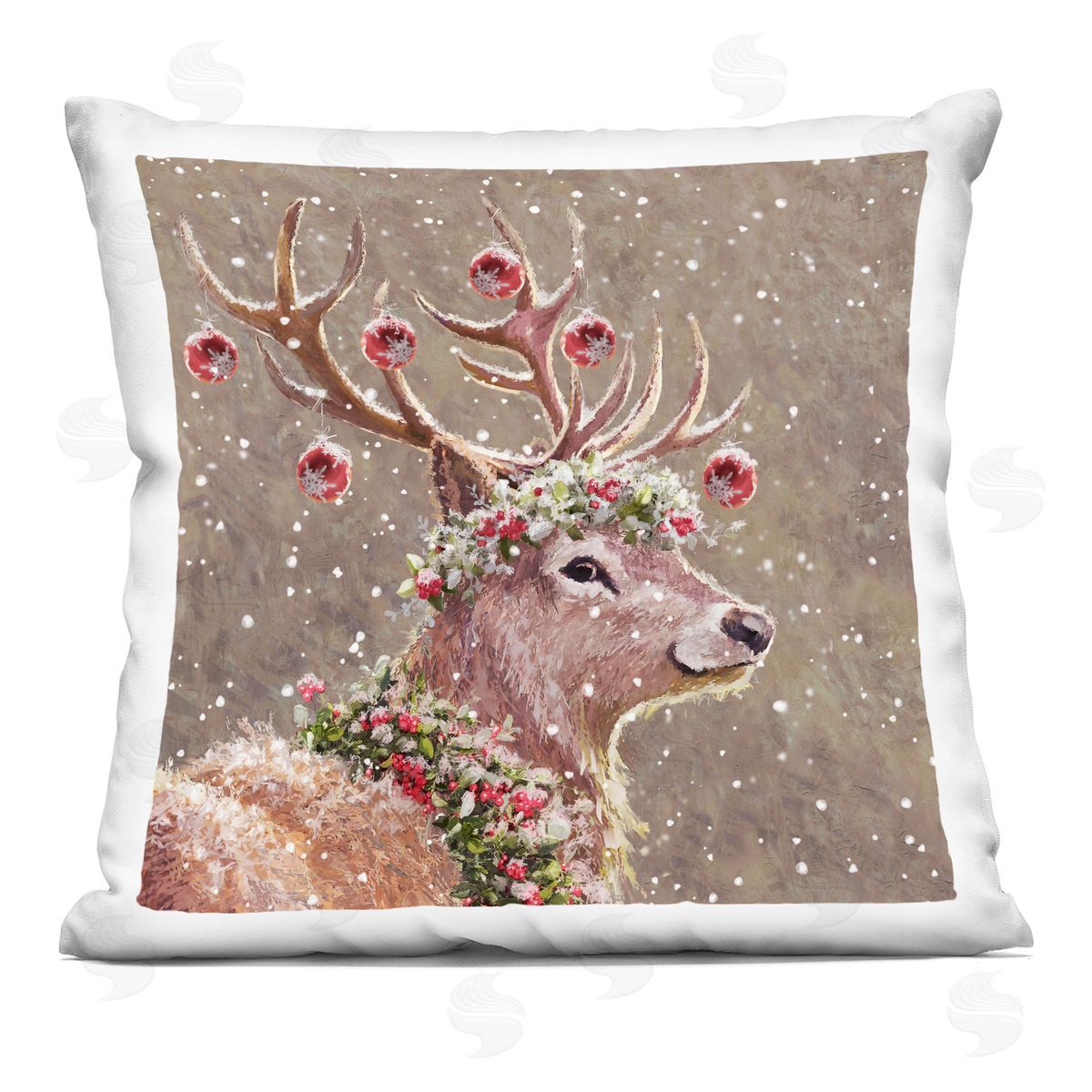 Holiday Deer Festive Baubles Decorative Printed Pillow, Home Decor by Pip Wilson