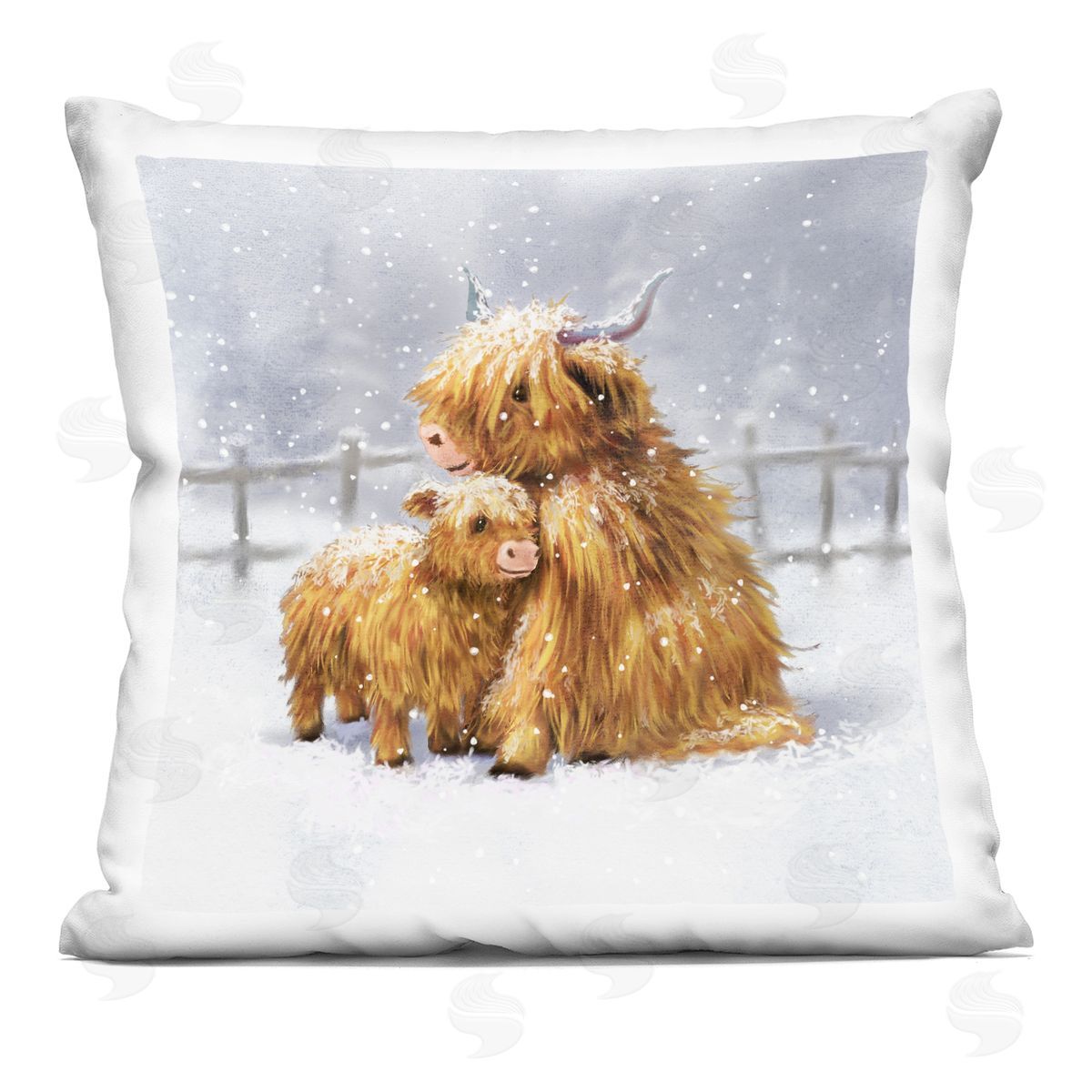 Cuddling Cattle Snowflakes Farm Decorative Printed Pillow, Home Decor by Pip Wilson