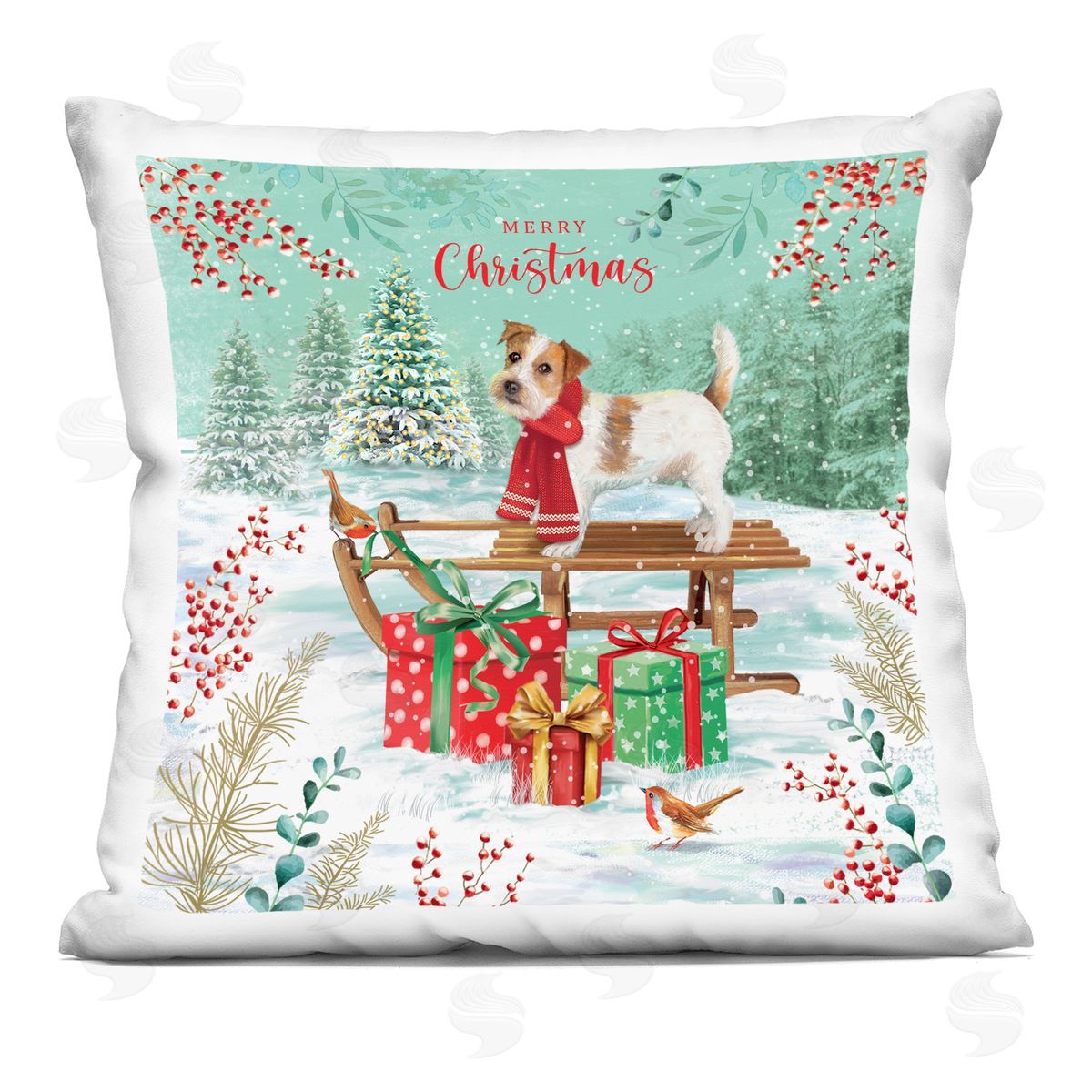 Merry Christmas Dog Sled Decorative Printed Pillow, Home Decor by Jane Sunner