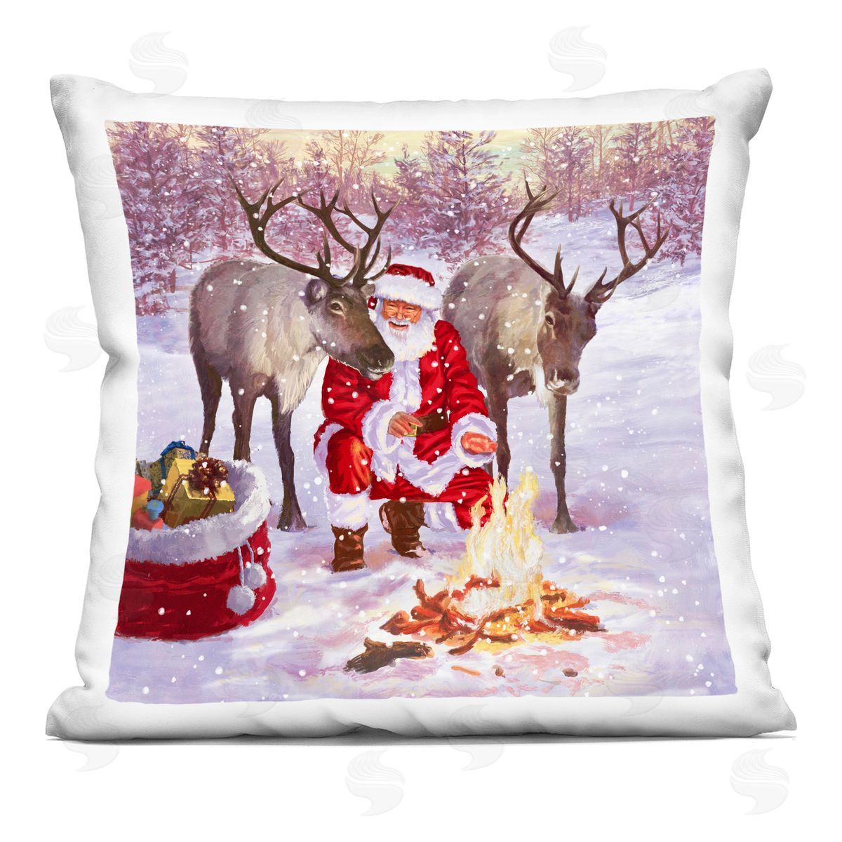 Warm Christmas Campfire Santa Decorative Printed Pillow, Home Decor by Pip Wilson