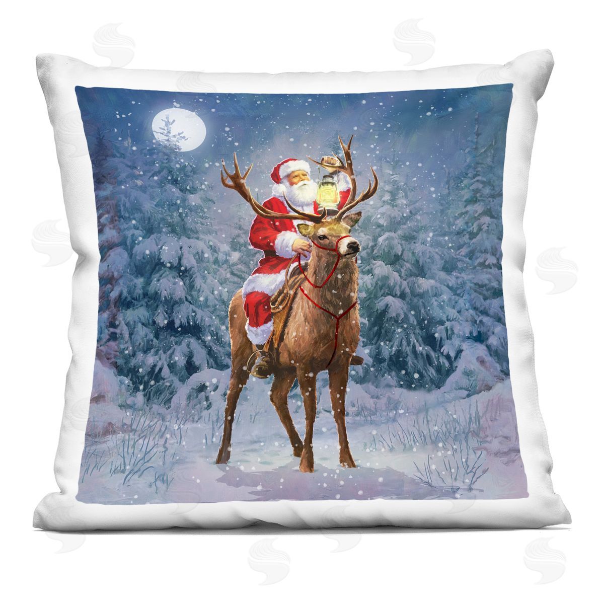 Santa Reindeer Snowy Winter Night Decorative Printed Pillow, Home Decor by Pip Wilson