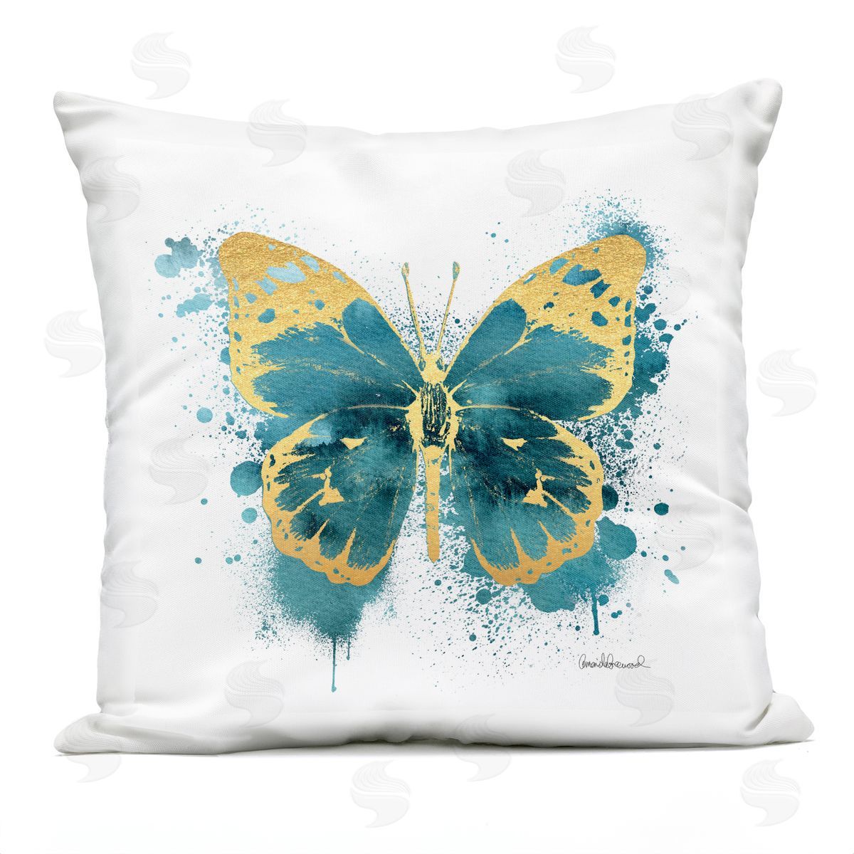 Teal Butterfly Wildlife Insect Outdoor Printed Pillow, Home Decor by Amanda Greenwood