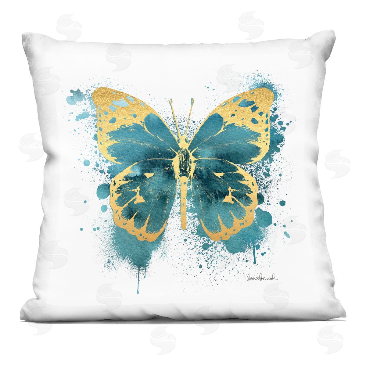 Teal Butterfly Wildlife Insect Decorative Printed Pillow, Home Decor by Amanda Greenwood