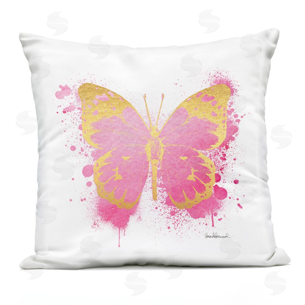 Vivid Pink Butterfly Shape Outdoor Printed Pillow, Home Decor by Amanda Greenwood