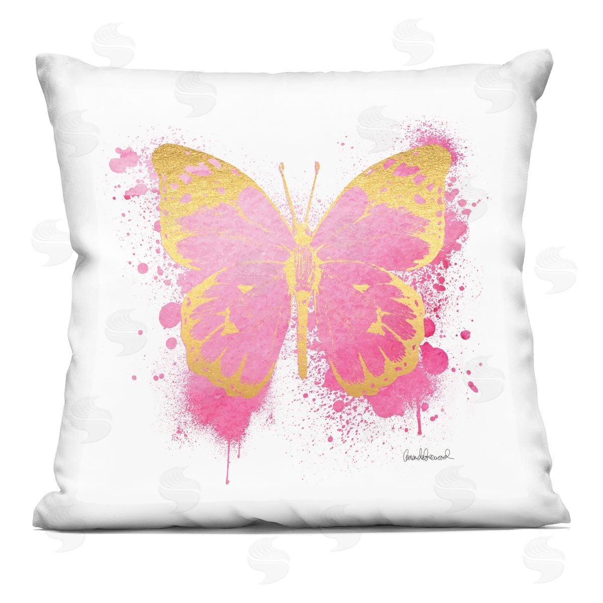 Vivid Pink Butterfly Shape Decorative Printed Pillow, Home Decor by Amanda Greenwood