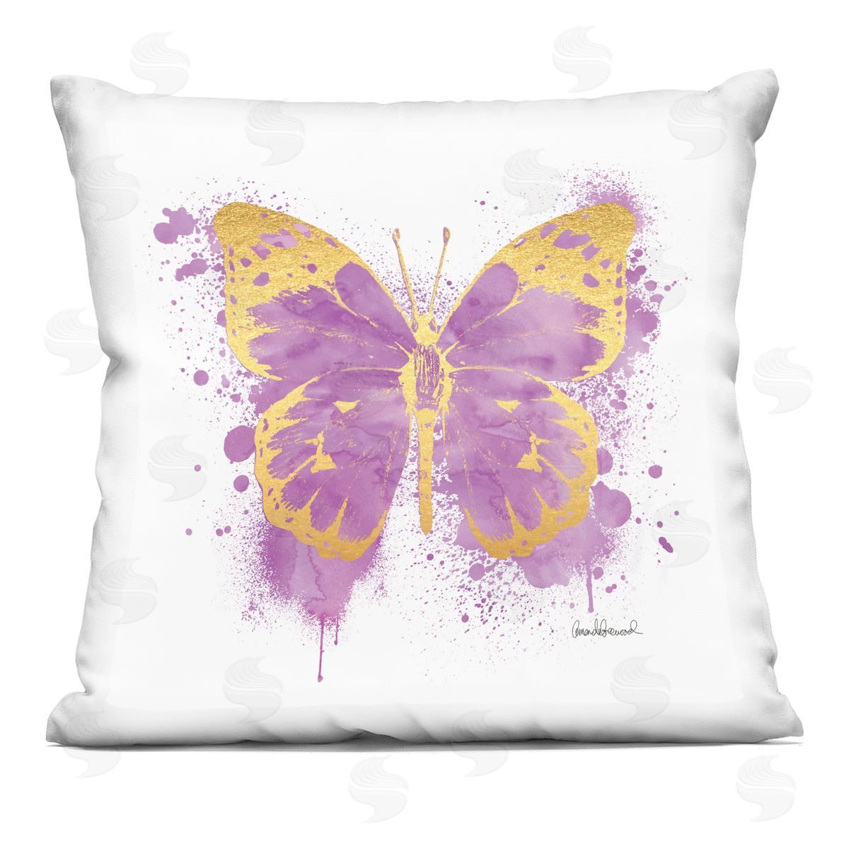 Purple Urban Splatter Butterfly Decorative Printed Pillow, Home Decor by Amanda Greenwood