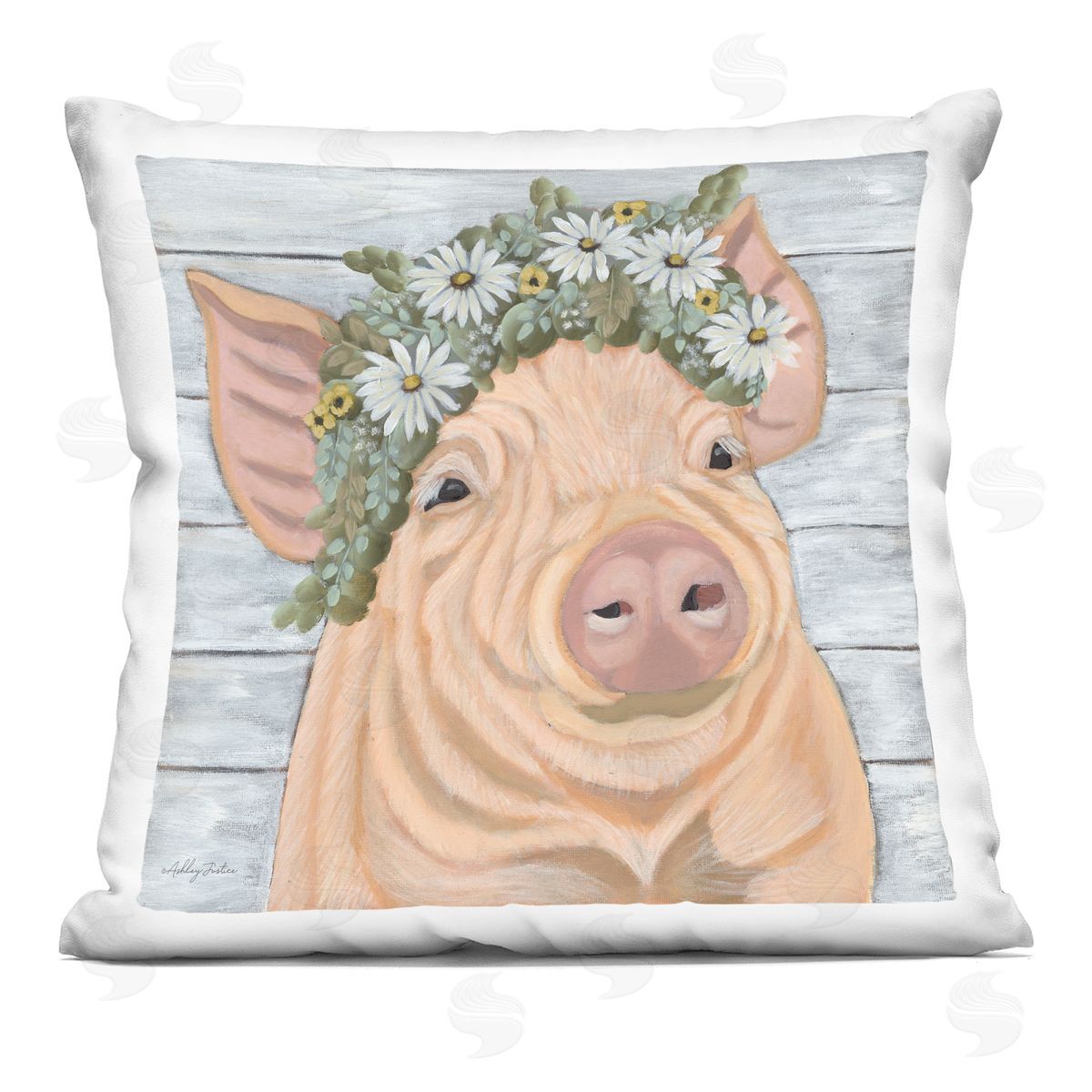 Farm Piglet Country Florals Decorative Printed Pillow, Home Decor by Ashley Justice