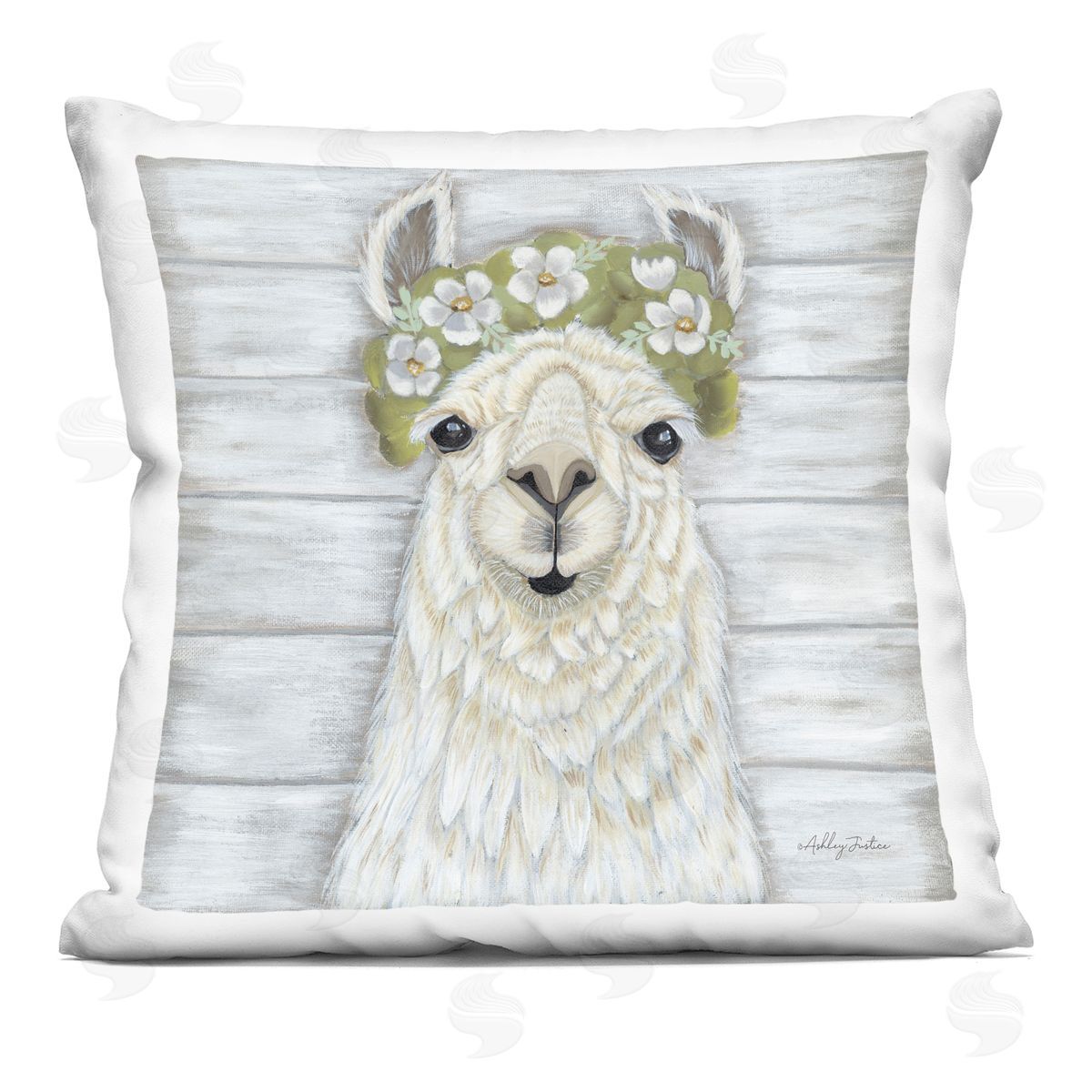 White Country Llama Happy Smile Decorative Printed Pillow, Home Decor by Ashley Justice
