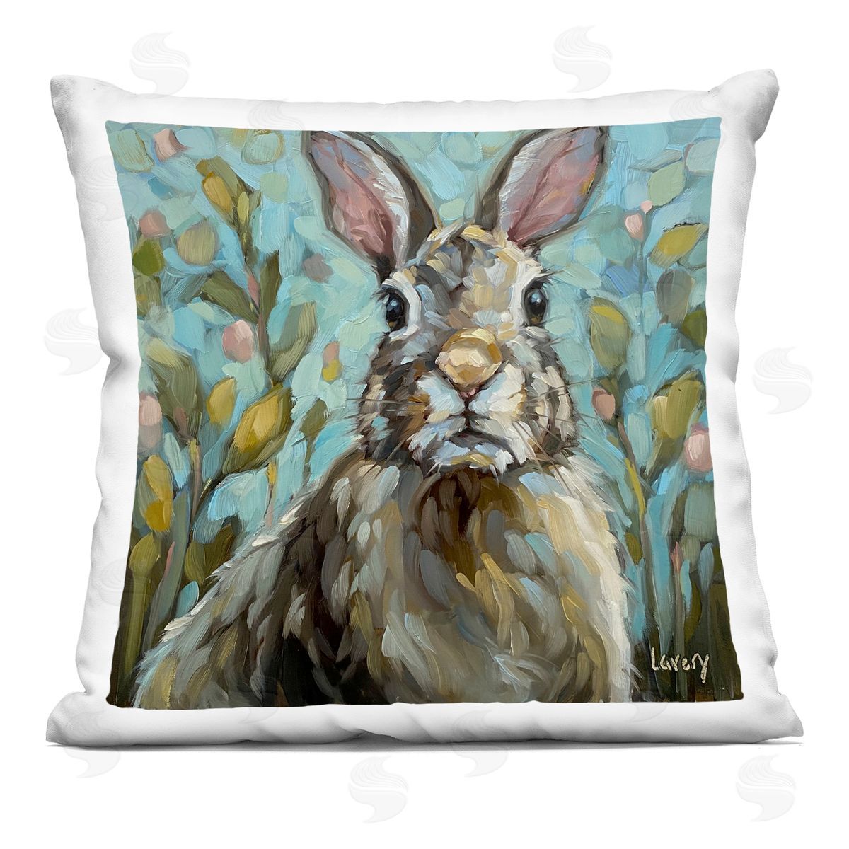Modern Botanical Rabbit Portrait Decorative Printed Pillow, Home Decor by Andrea Lavery