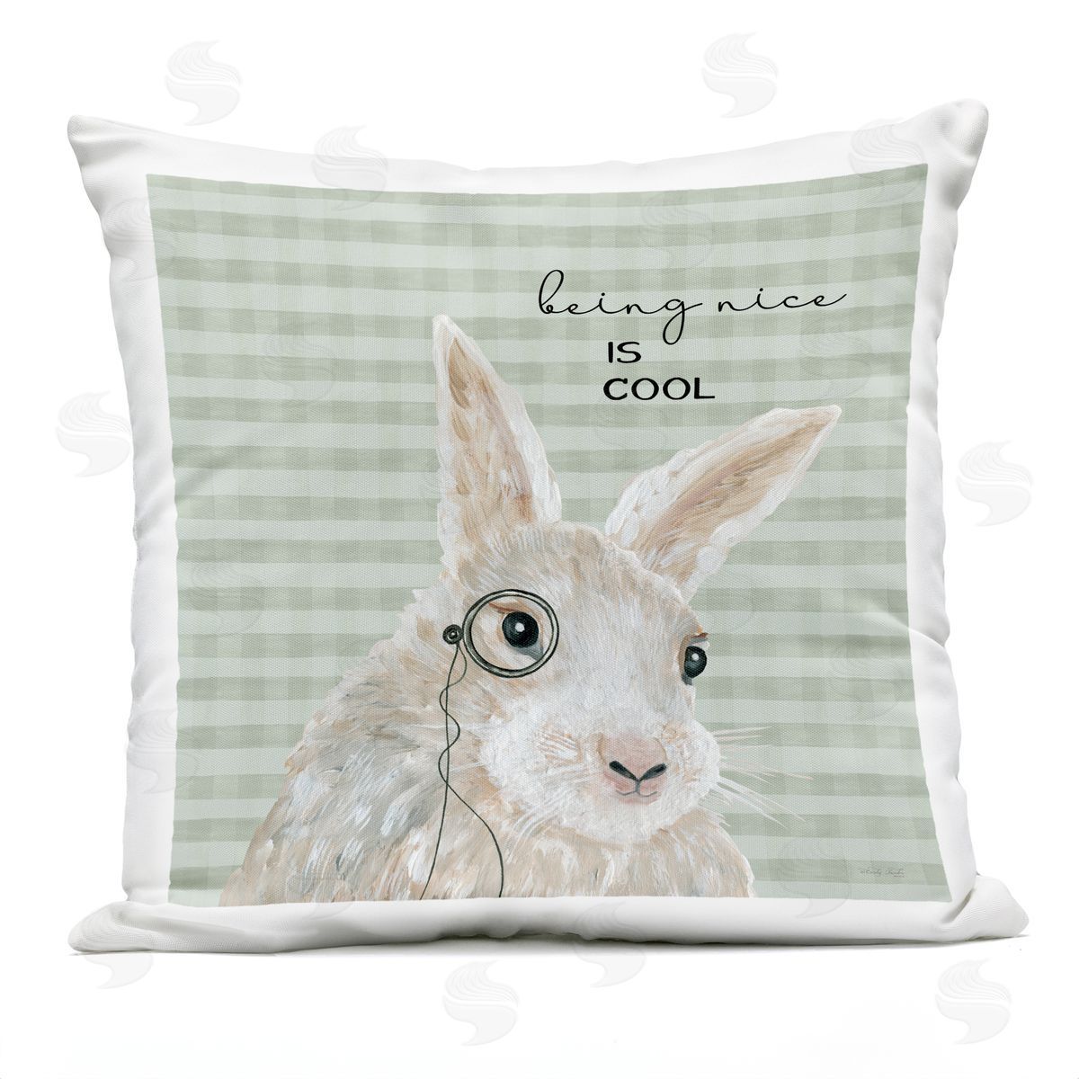 Being Nice Is Cool Tartan Bunny Outdoor Printed Pillow, Home Decor by Cindy Jacobs