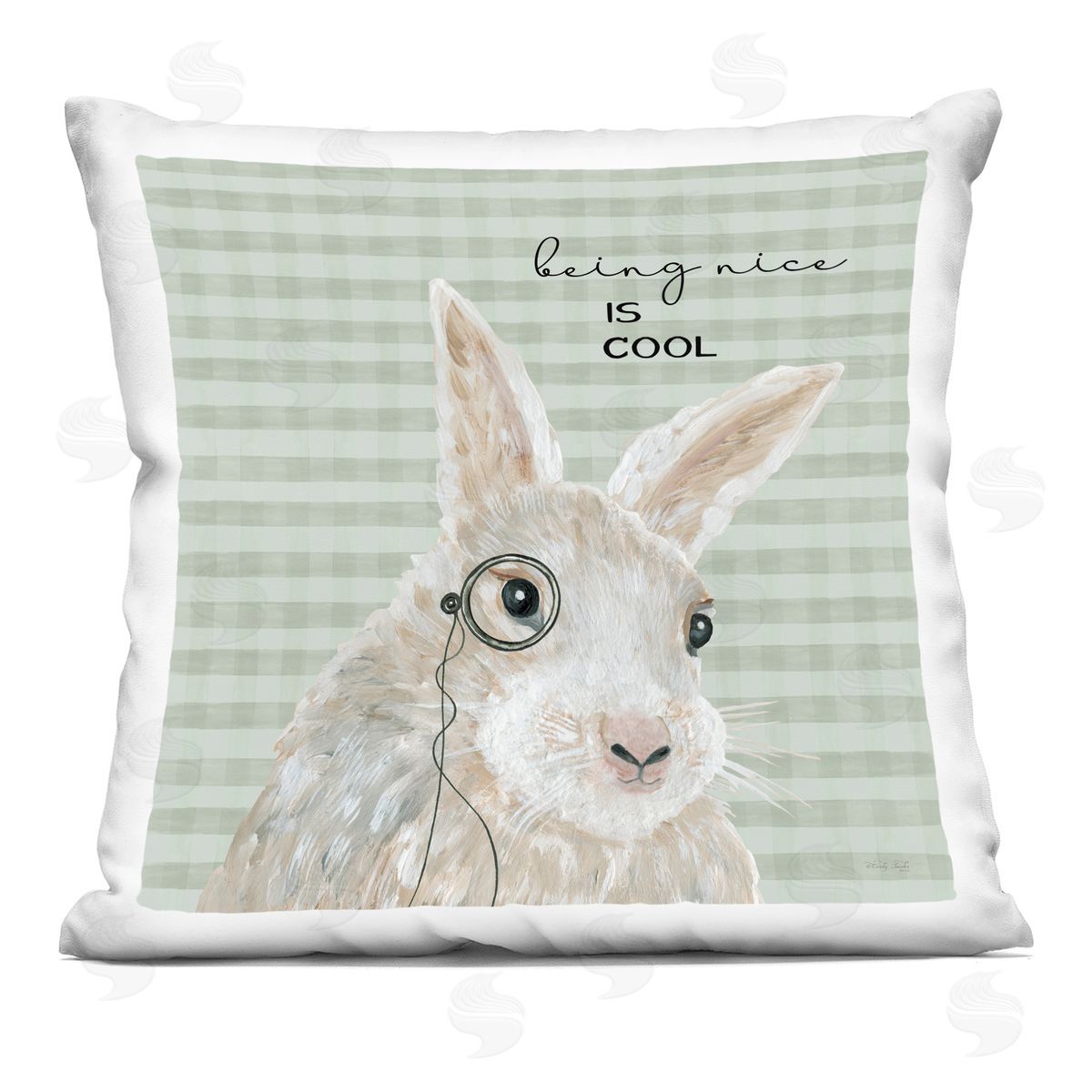 Being Nice Is Cool Tartan Bunny Decorative Printed Pillow, Home Decor by Cindy Jacobs