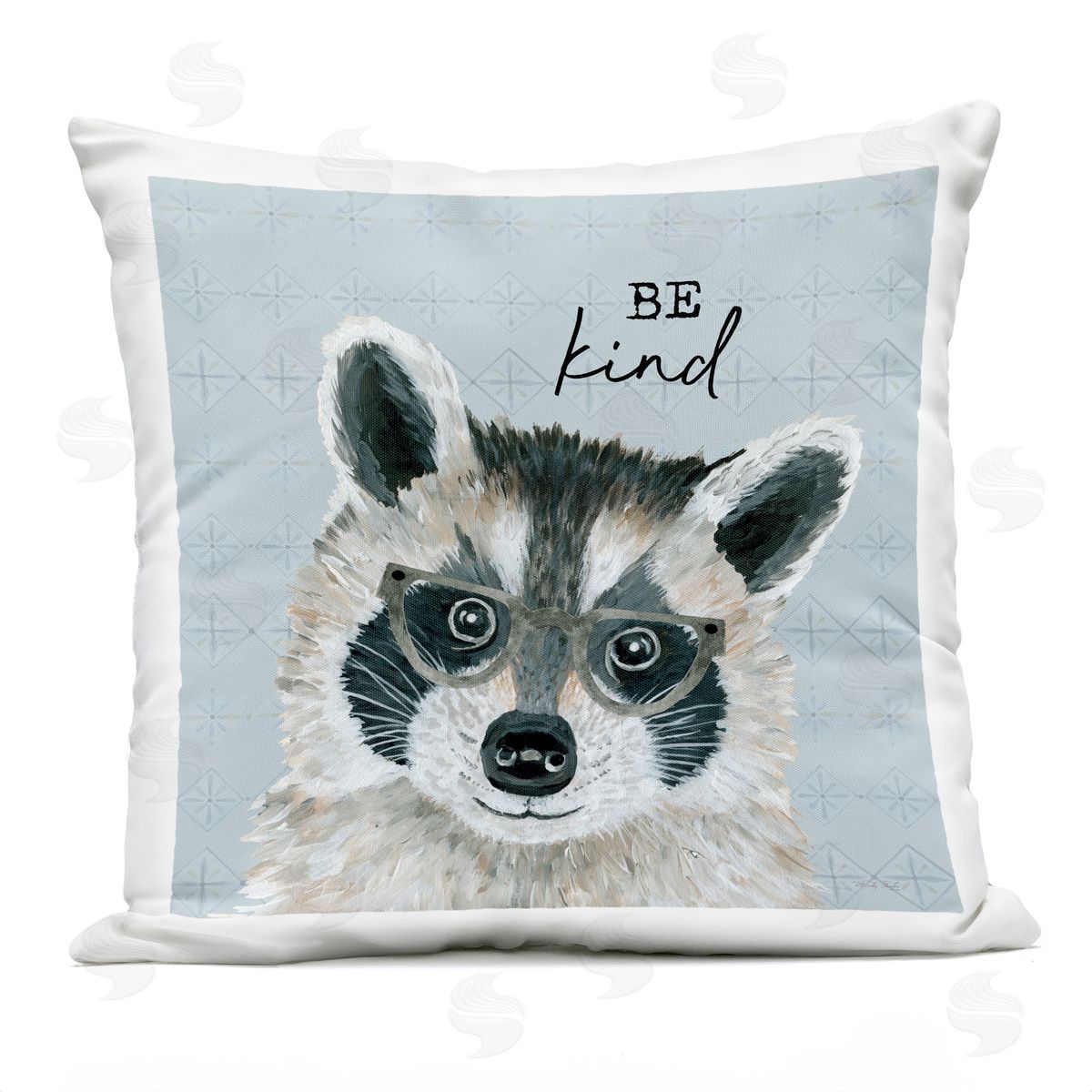 Be Kind Blue Patterned Racoon Outdoor Printed Pillow, Home Decor by Cindy Jacobs