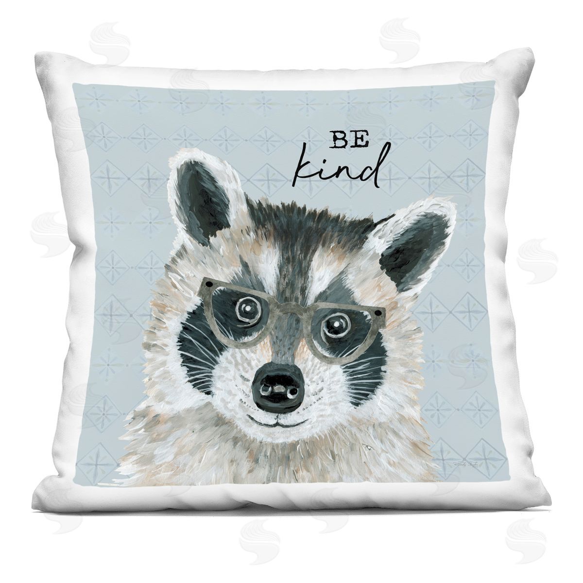 Be Kind Blue Patterned Racoon Decorative Printed Pillow, Home Decor by Cindy Jacobs