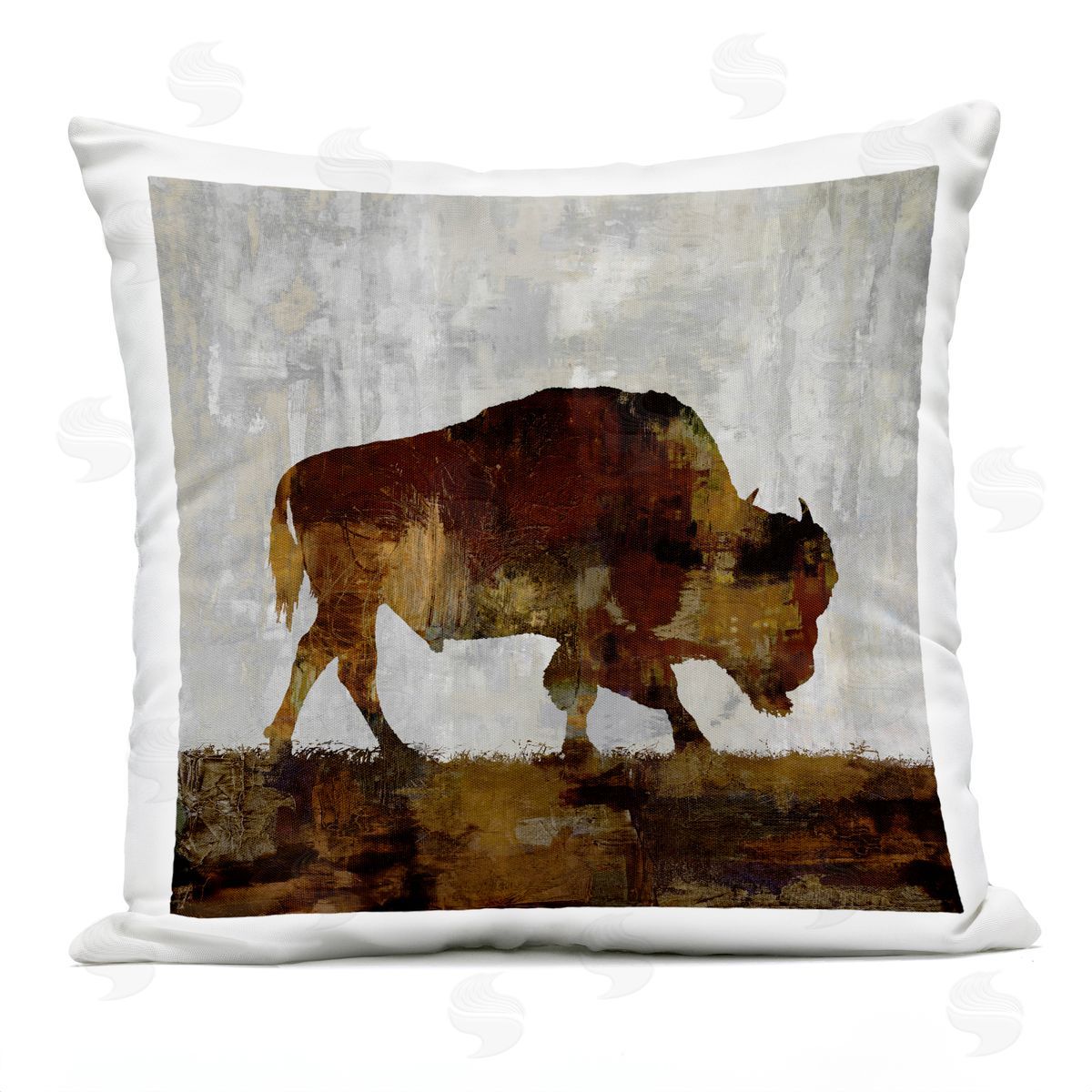 Bison Rustic Cabin Silhouette Outdoor Printed Pillow, Home Decor by Carl Colburn