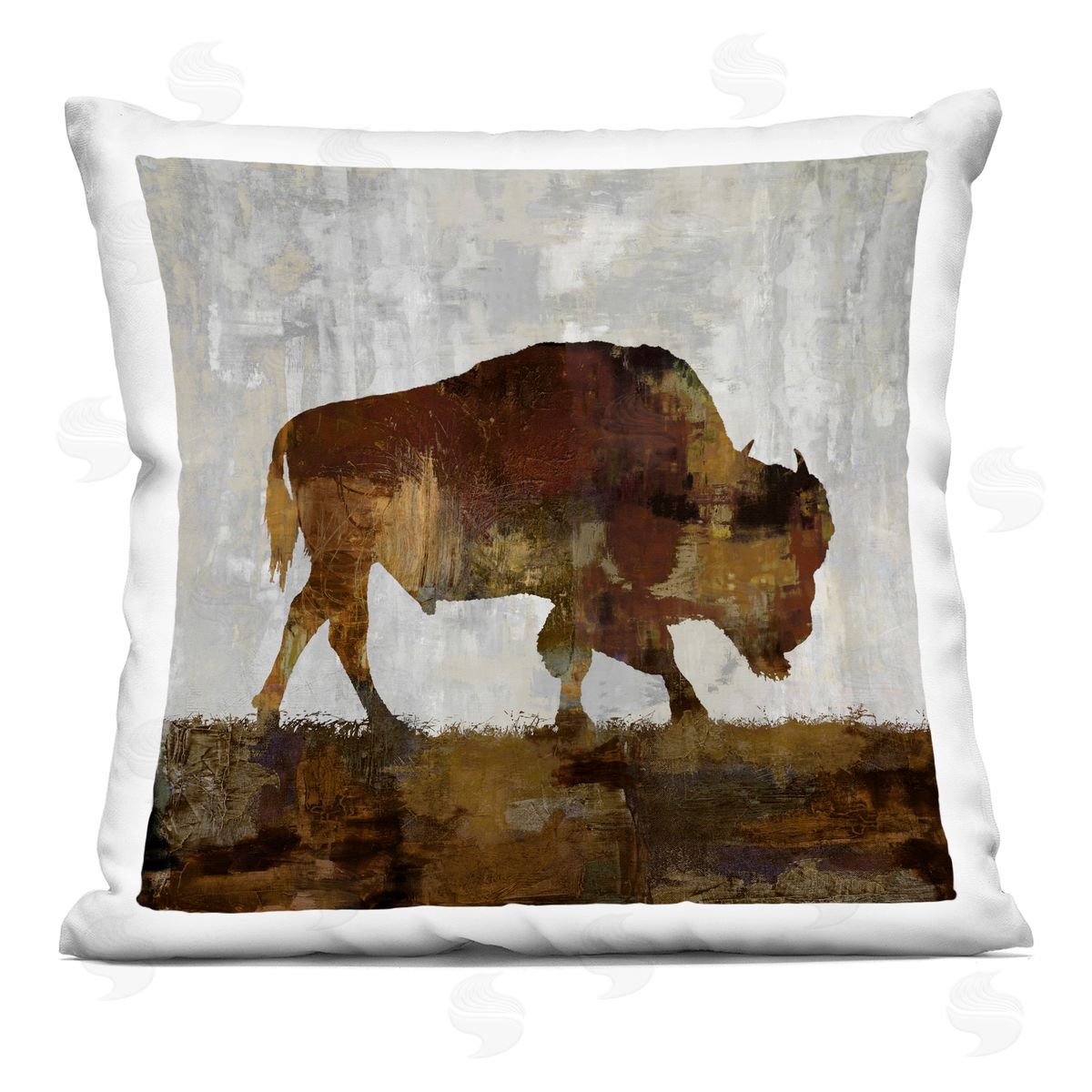 Bison Rustic Cabin Silhouette Decorative Printed Pillow, Home Decor by Carl Colburn