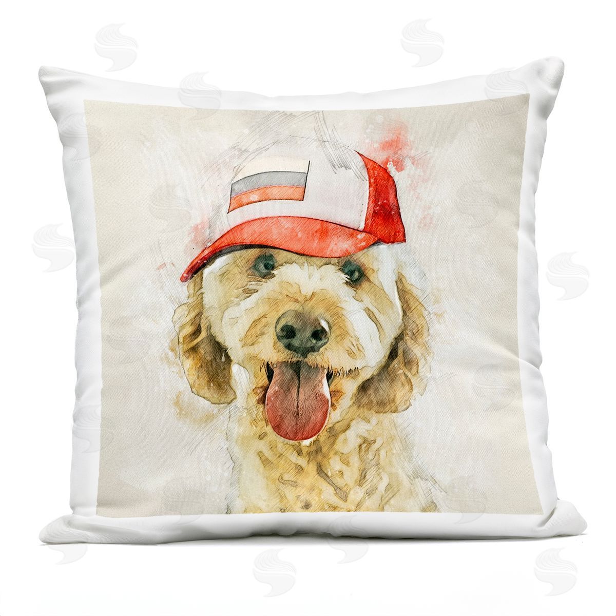 Baseball Cap Goldendoodle Dog Outdoor Printed Pillow, Home Decor by Kim Curinga