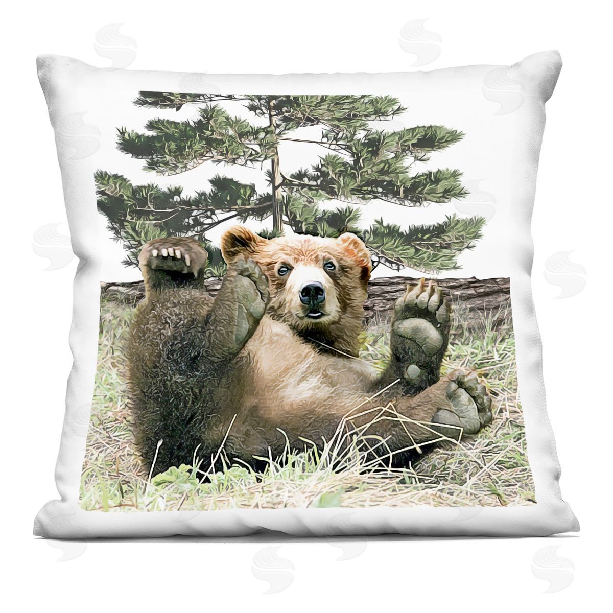 Playful Bear Forest Clearing Decorative Printed Pillow, Home Decor by Kim Curinga