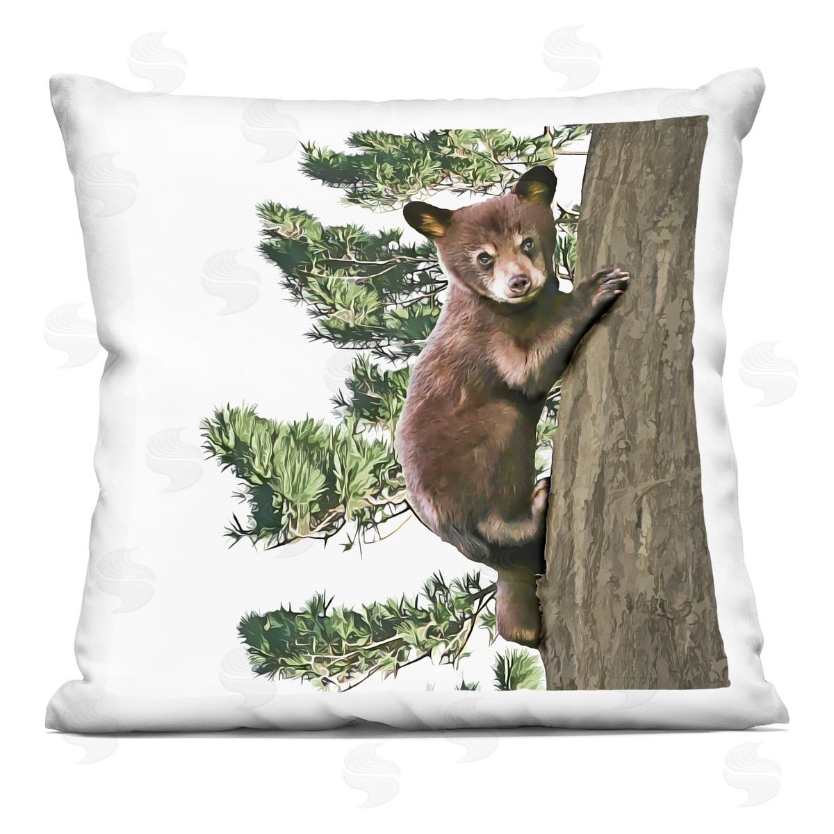 Baby Bear Climbing Tree Decorative Printed Pillow, Home Decor by Kim Curinga