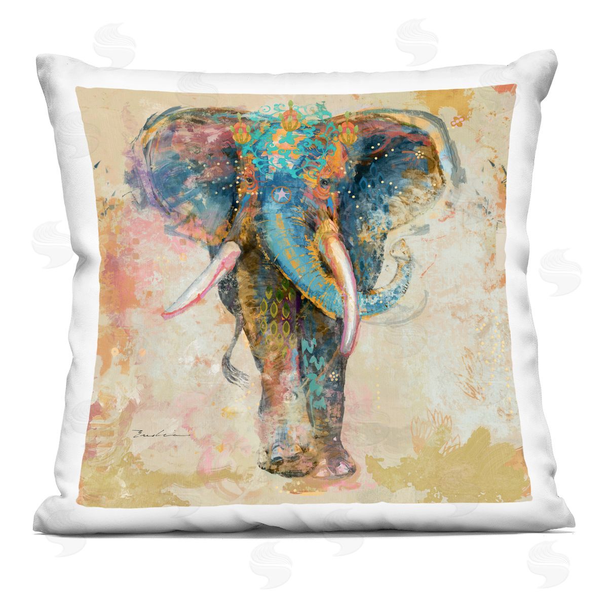 Modern Patterned Elephant Wildlife Decorative Printed Pillow, Home Decor by Evelia Designs