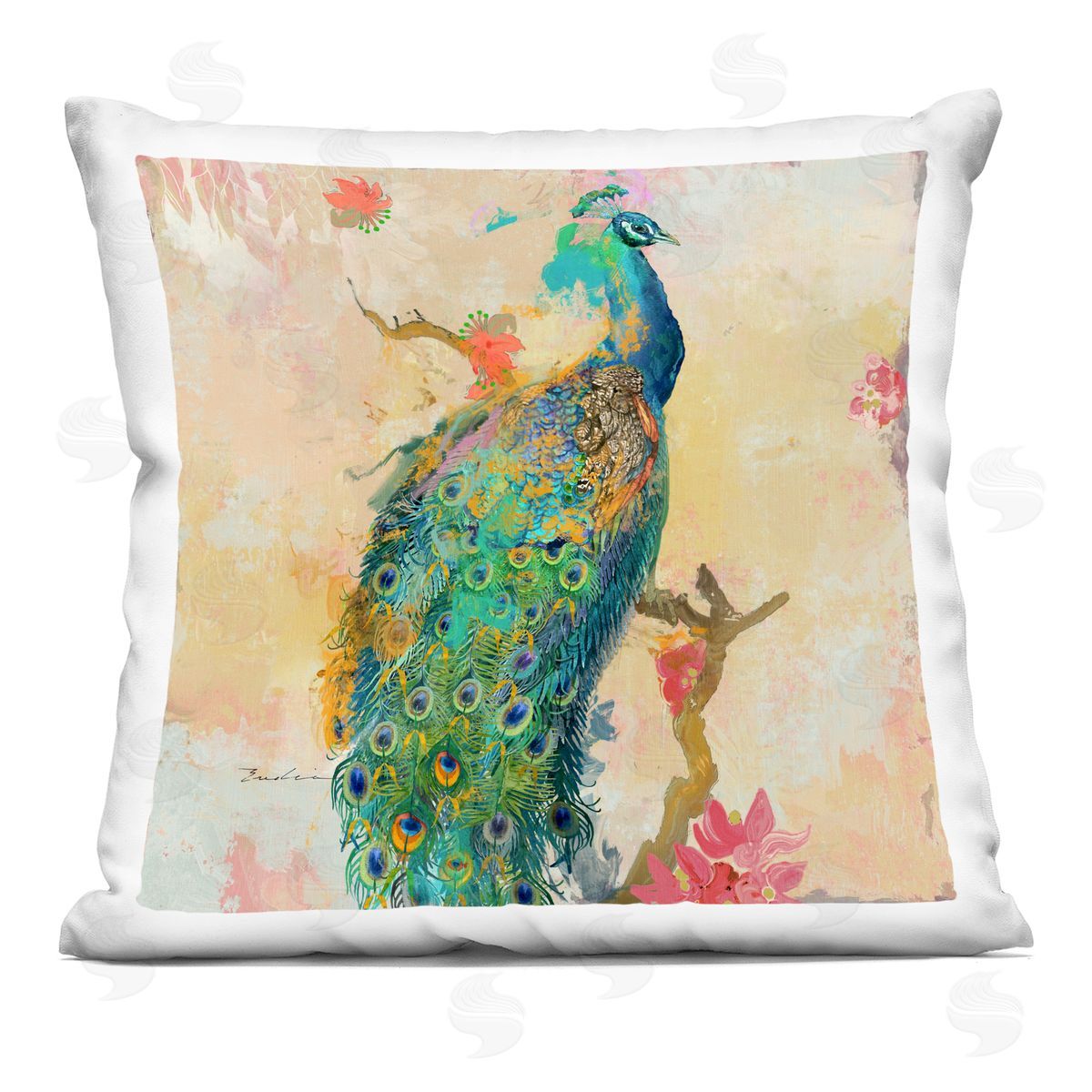 Vibrant Peacock Wildlife Bird Decorative Printed Pillow, Home Decor by Evelia Designs