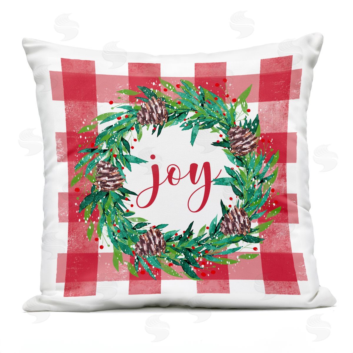 Holiday Joy Tartan Wreath Outdoor Printed Pillow, Home Decor by Elizabeth Tyndall