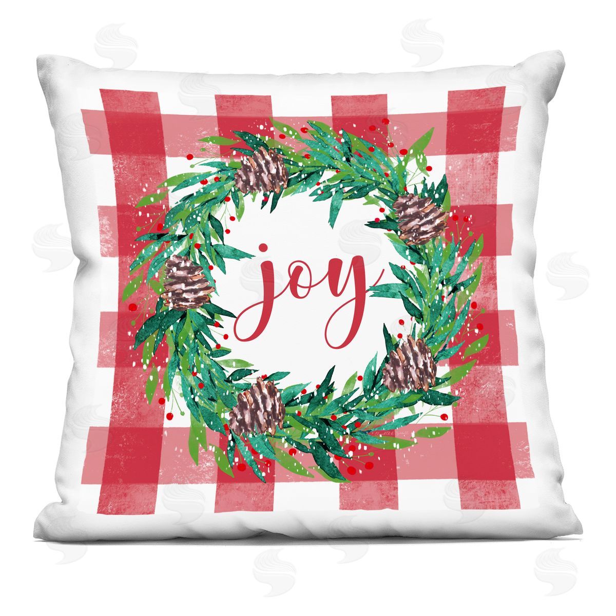 Holiday Joy Tartan Wreath Decorative Printed Pillow, Home Decor by Elizabeth Tyndall