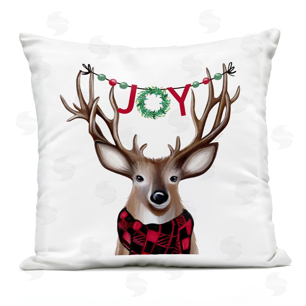 Joy Reindeer Antlers Banner Outdoor Printed Pillow, Home Decor by Elizabeth Tyndall