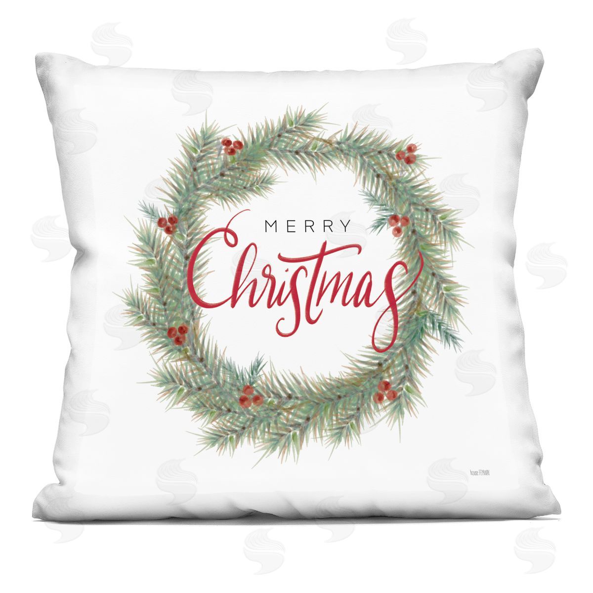 Merry Christmas Holly Wreath Decorative Printed Pillow, Home Decor by House Fenway