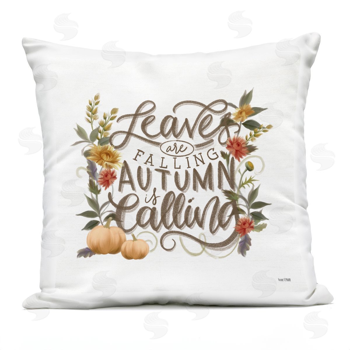 Leaves Falling Autumn Calling Phrase Outdoor Printed Pillow, Home Decor by House Fenway