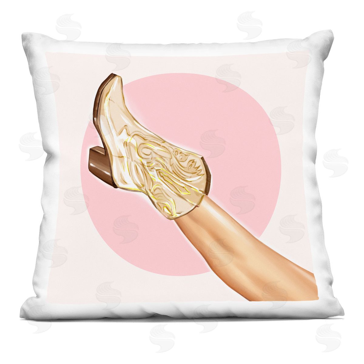 Cowgirl Boot Pink Circle Decorative Printed Pillow, Home Decor by Ziwei Li