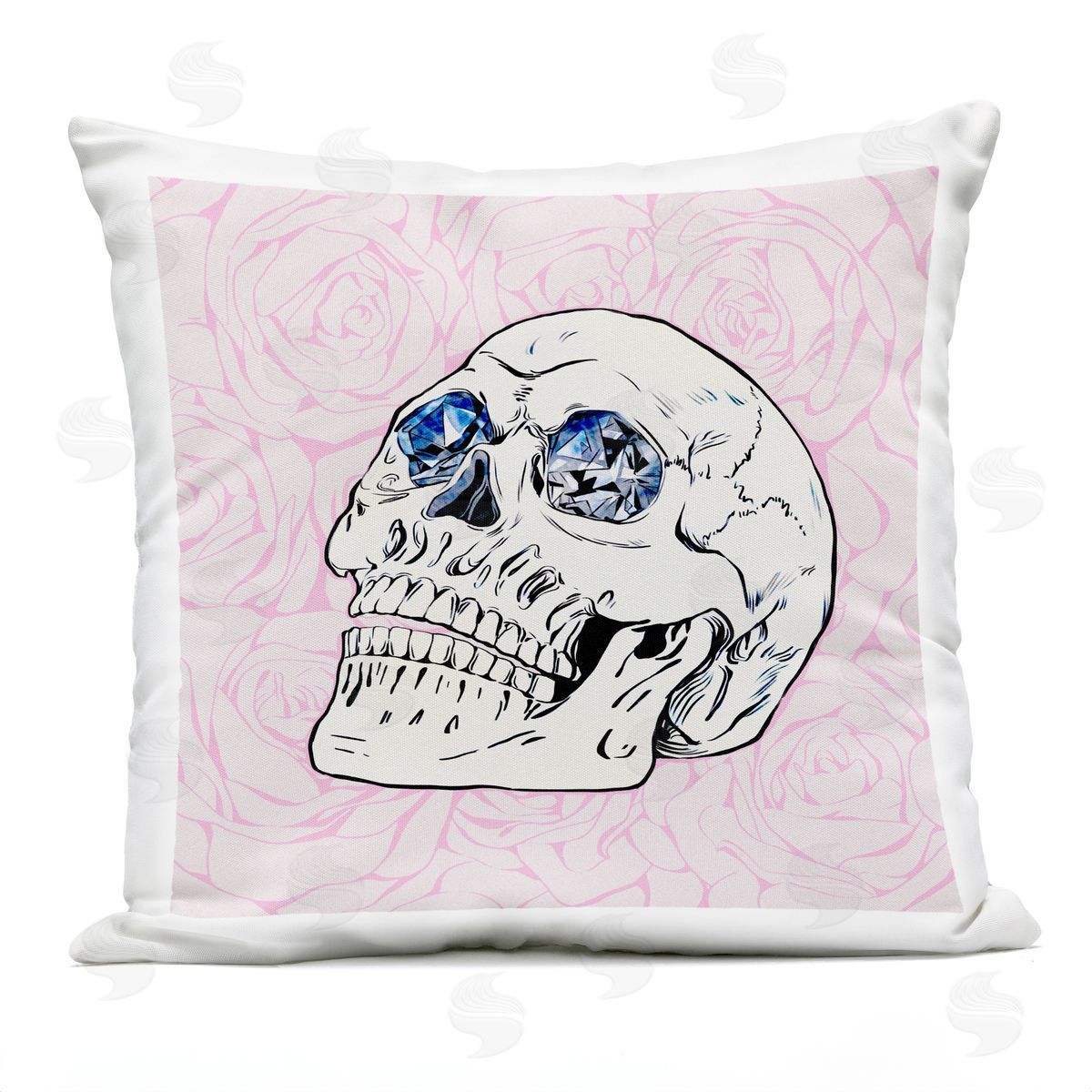 Diamond Eyes Pink Skull Outdoor Printed Pillow, Home Decor by Ziwei Li