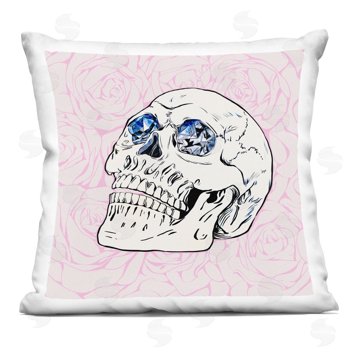 Diamond Eyes Pink Skull Decorative Printed Pillow, Home Decor by Ziwei Li