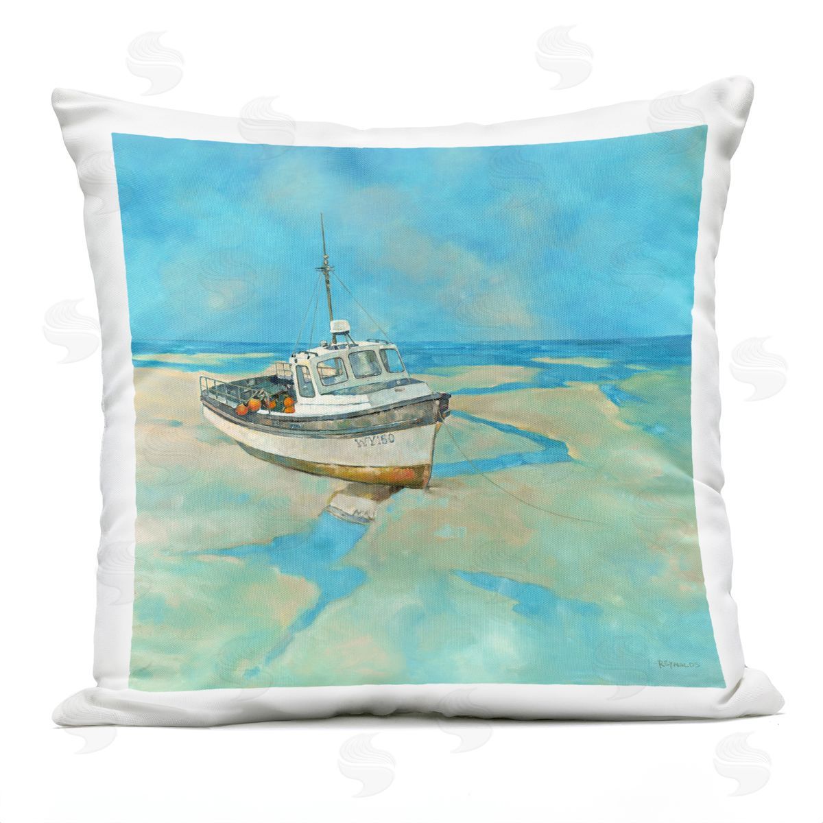 Low Tide Watercraft Boat Beach Outdoor Printed Pillow, Home Decor by Graham Reynolds