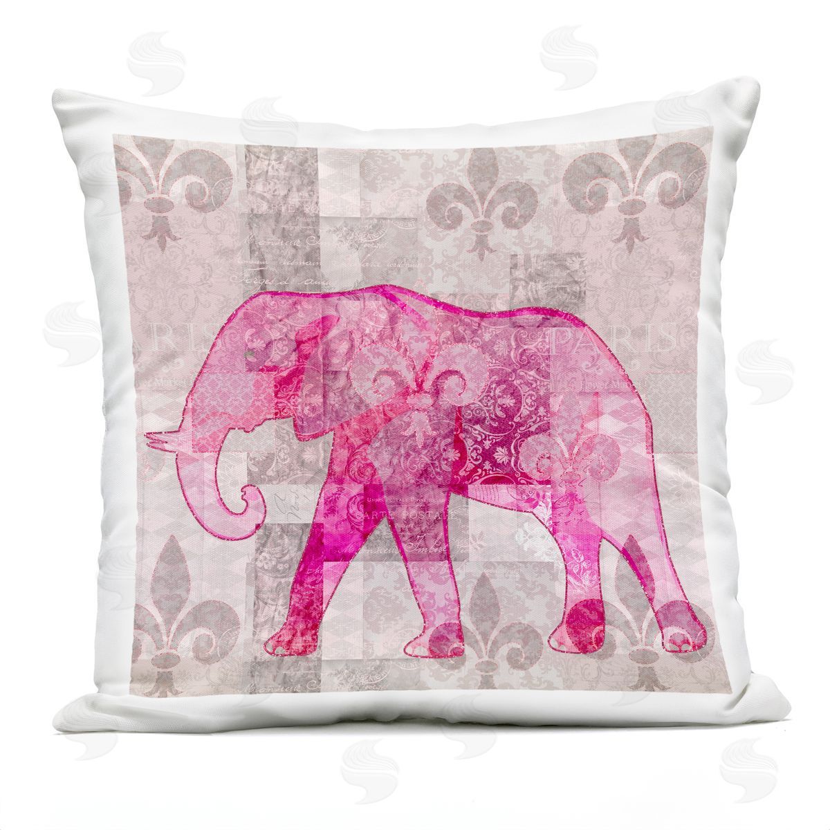 Fleur De Lis Pattern Elephant Outdoor Printed Pillow, Home Decor by Andrea Haase