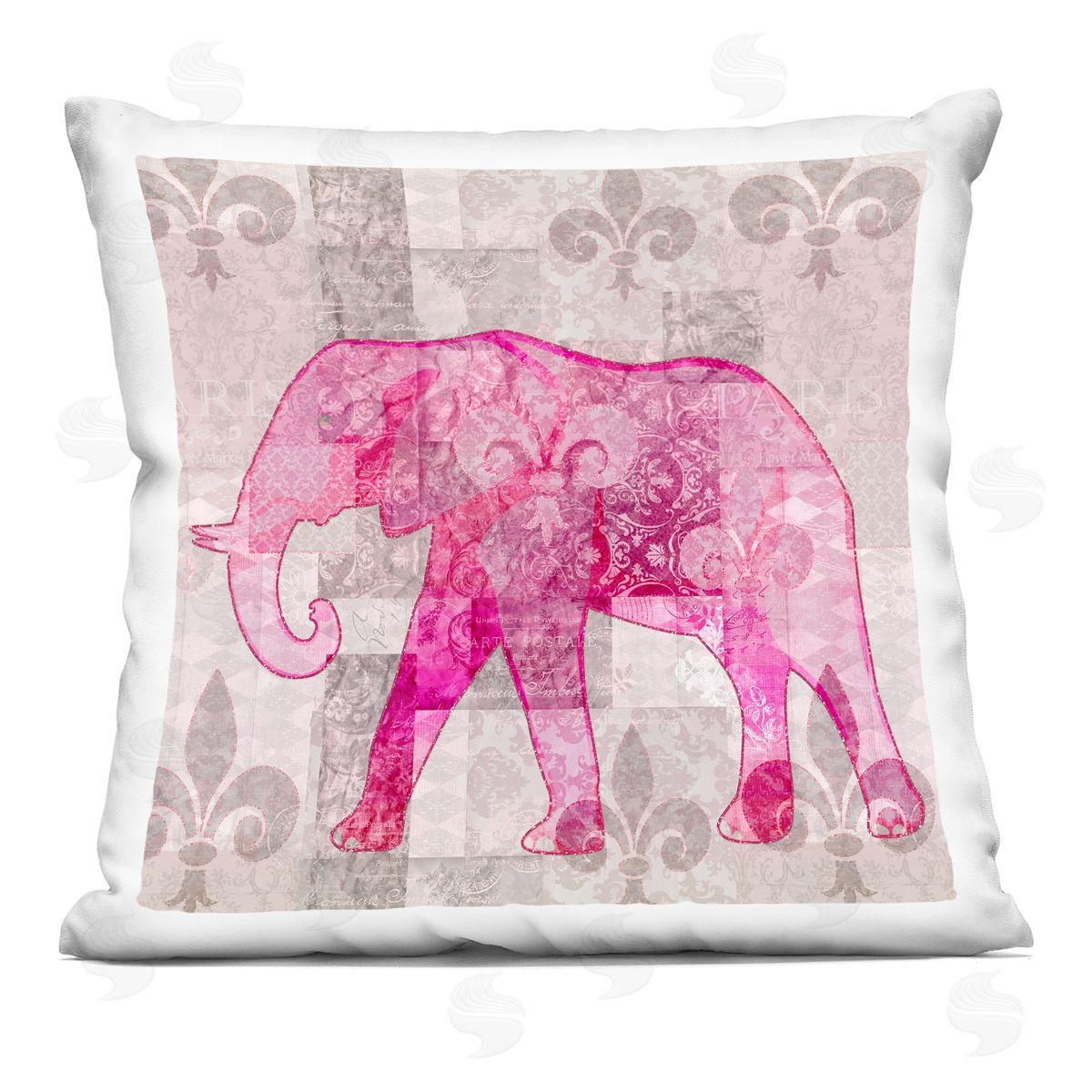 Fleur De Lis Pattern Elephant Decorative Printed Pillow, Home Decor by Andrea Haase