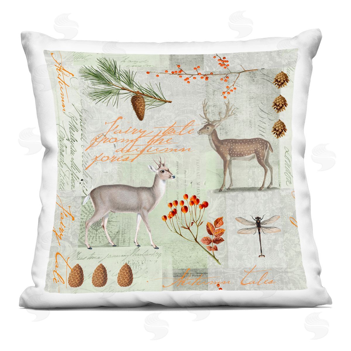 Woodland Botanical Animal Collage Decorative Printed Pillow, Home Decor by Andrea Haase