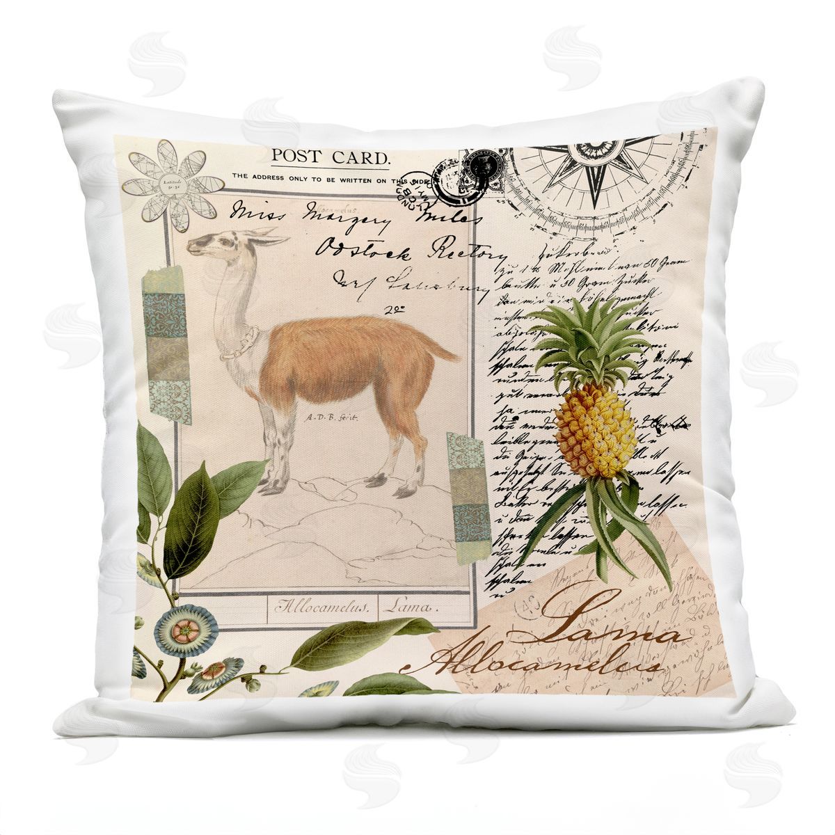 Vintage Post Card Llama Collage Outdoor Printed Pillow, Home Decor by Andrea Haase