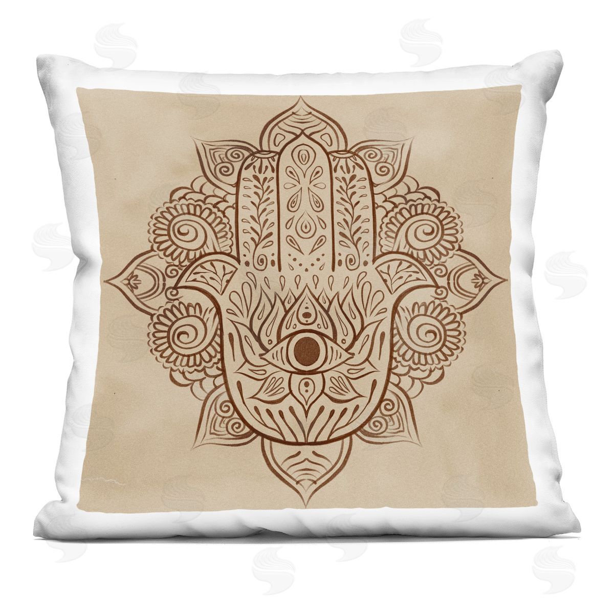 Ornate Brown Hamsa Pattern Decorative Printed Pillow, Home Decor by Ziwei Li