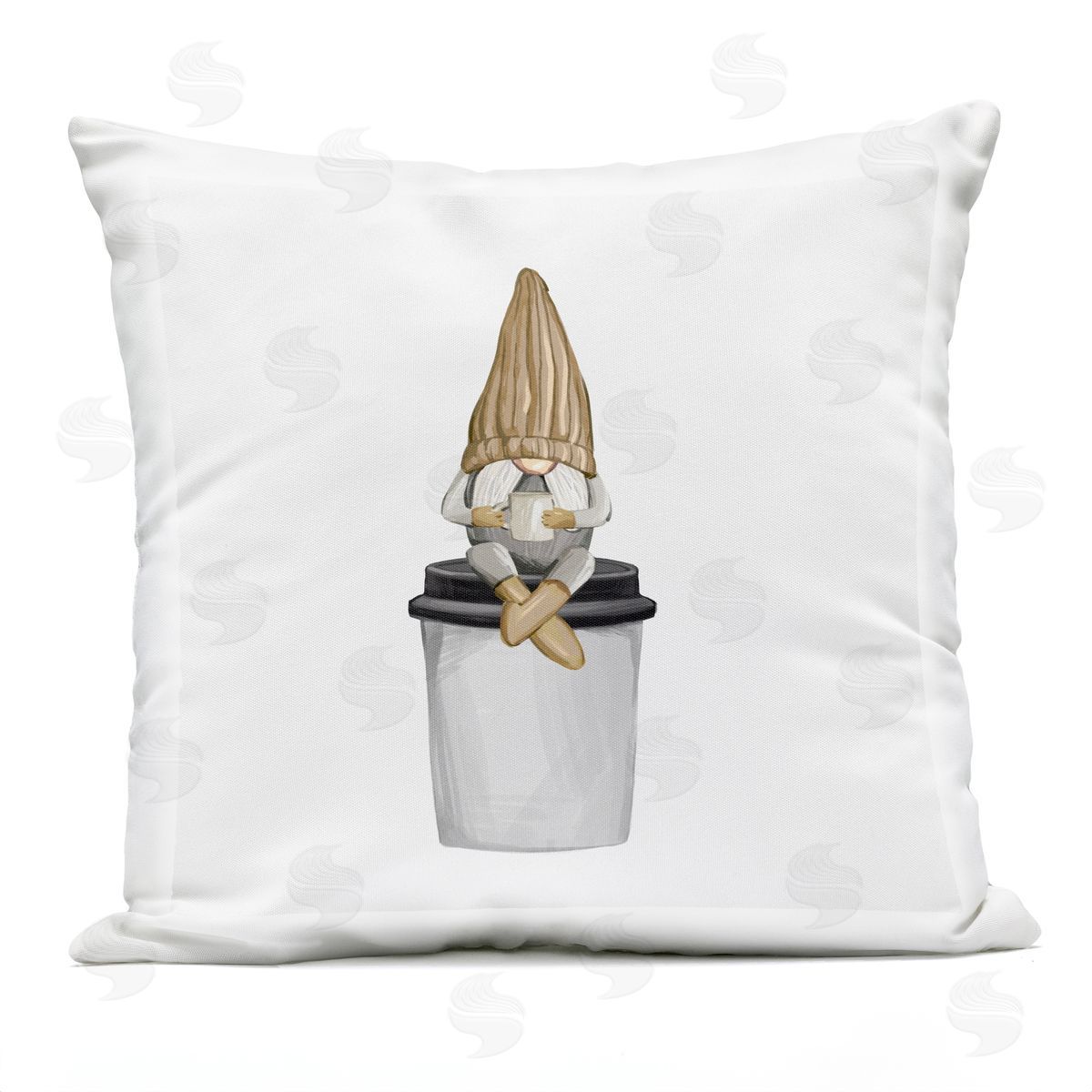 Morning Coffee Cup Gnome Outdoor Printed Pillow, Home Decor by Ziwei Li