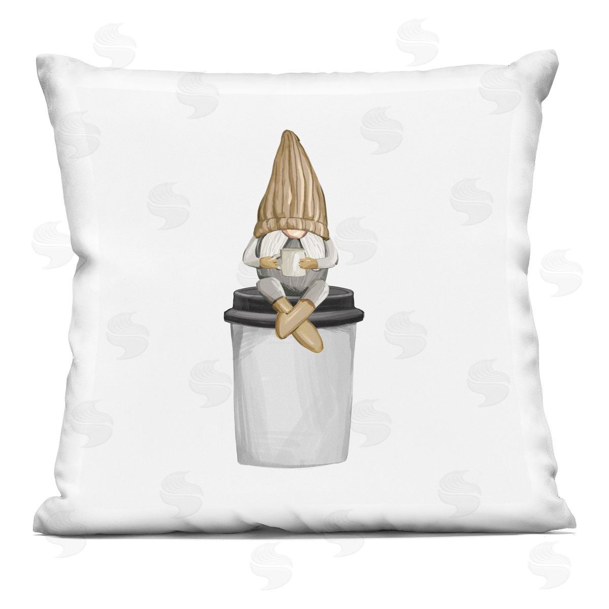 Morning Coffee Cup Gnome Decorative Printed Pillow, Home Decor by Ziwei Li